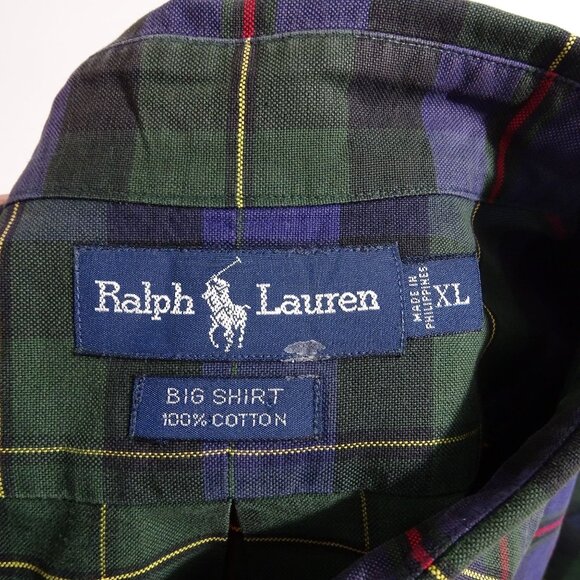 Vtg Ralph Lauren BIG Shirt Men Size XL Plaid Green Purple Button Down Long Slv - Picture 6 of 10